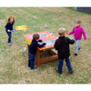 Infinity Playgrounds Bubble Station Activity Table, children playing and blowing bubbles outdoors.