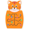 SPARK & WOW Counting Cat Activity Wall Panel Toy, orange cat-shaped interactive activity panel with numbered fish-shaped pieces and a maze for engaging and stimulating pet play