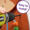 SPARK & WOW Horse Activity Wall Panel Toy, image showing a person using a drill to install the colorful, interactive wall panel with beaded track on a wall, featuring the text 'Easy to install' in a purple circle.