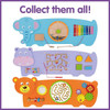 SPARK & WOW Bear 4-Activity Sensory Wall Panel, colorful wooden and plastic activity panels with animal designs including a blue elephant, purple hippo, and orange bear, designed for sensory play and developmental engagement.