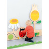 Moje Bambino Meadow with Ladybug Sensory Wall Panel, interactive children's sensory wall featuring colorful flower and ladybug designs for educational play.