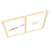 Jonti-Craft Magnetic Write-n-Wipe Classroom Divider Panel - KYDZ Suite® S-height - 48" Wide, wood-framed classroom divider with whiteboards on both sides, one displaying colorful magnetic letters spelling 'MAGNETIC' and the other showing some pink marker writings.