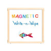Jonti-Craft Magnetic Write-n-Wipe Classroom Divider Panel - KYDZ Suite® A-height - 36" Wide, educational whiteboard with colorful magnetic letters spelling 'MAGNETIC' and a drawing of a fish, designed for preschool and kindergarten settings.