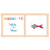 Jonti-Craft KYDZ Suite Magnetic Write-n-Wipe Panel - T-height - 48" Wide, wooden frame with magnetic whiteboard on one side and a colorful fish illustration on the other, designed for classroom use. Jonti-Craft KYDZ Suite Magnetic Write-n-Wipe Panel - T-height - 48" Wide, wooden frame with magnetic whiteboard on one side and a colorful fish illustration on the other, designed for classroom use.