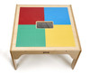 Jonti-Craft Wooden LEGO® Square Storage Table, colorful LEGO® building surface with four colored sections and a central mesh storage compartment.