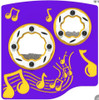 Playground Prodigy Shake it Up! Shaker Outdoor Musical Play Panel, featuring two circular shakers with black accents, musical note designs, and a vibrant purple background.