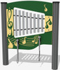 Playground Prodigy Genius Maker Glockenspiel Outdoor Musical Play Panel, colorful outdoor musical play equipment with metal bars and musical note designs.