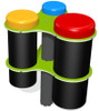 Playground Prodigy Genius Maker Musical Bongos Tree, colorful children's musical instrument with three large drum pads in yellow, blue, and red, mounted on a green frame with black cylindrical supports.