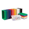 Jonti-Craft 12 Tub Large Mobile Storage Unit, multi-colored storage containers and a clear plastic box with art supplies. Jonti-Craft 12 Tub Large Mobile Storage Unit, multi-colored storage containers and a clear plastic box with art supplies.