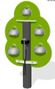 Playground Prodigy Genius Maker Outdoor Playground Musical 5 Bell Tree, a colorful outdoor children's musical instrument with five silver bells attached to a green tree-shaped structure.