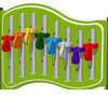 Playground Prodigy Genius Maker Musical Cam Chimes Playground Panel, colorful musical chimes attached to a green playground panel for children to play and create melodies.