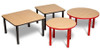 Playscapes Children's Classroom Tables - Square or Round, children's classroom tables in square and round shapes with wooden tabletops and colorful red legs