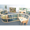 Whitney Brothers Nature View Curved Room Divider Panel 36" H, children's room divider with nature-themed printed panels and wooden supports.