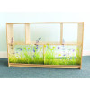Whitney Brothers Nature View Acrylic Back Storage Cabinet 30" H, wooden storage unit with acrylic back panels featuring a colorful nature scene of flowers and grass.