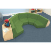 Whitney Brothers Five Section Reading Nook with built-in Bookshelves, green cushioned seating area for children with storage compartments for books and toys.