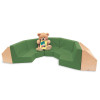 Whitney Brothers Toddler Reading Nook with built-in Bookshelf, green cushioned corner seating for children with a teddy bear and book, designed for early childhood literacy and comfort.