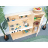 Whitney Brothers Let's Play Toddler Play Kitchen Combo - White, wooden toy kitchen with stove, sink, shelves, and accessories, perfect for children's imaginative play.