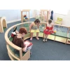 Whitney Brothers Nature View Straight Couch, children playing with toys and reading in a colorful indoor play area with natural-themed decor.