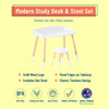 Modern Study Desk and Stool Set - White w/ Natural 2