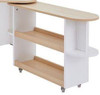 HABA Pro Store Shop with Counter and Shelves, retail display furniture with wooden shelves and a white counter on caster wheels for easy mobility.
