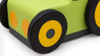 Moje Bambino Tractor Trailer Soft Indoor Climber Play Set, close-up of the colorful toy with black and yellow circular wheels and green body with orange spots.
