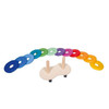 Moje Bambino Mobile Trolley with Donut Seating Cushions Set, colorful donut-shaped cushions with a wooden trolley base and wheels.