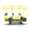Playtime Playground Equipment School Bus Spring Rider with 6 Seats, yellow playground ride-on with spring base and safety bars for children.