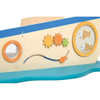 Moje Bambino Pirate Ship Play Boat Climber, colorful wooden play boat with portholes, gears, and fish illustrations designed for children to climb and play.