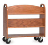 Gressco Book Truck - 4 Sloping Shelves with Handles, mobile wooden book cart with four wheels and handles for easy mobility.