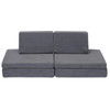 Children's Factory THE WHATSIT Gray Modular Sofa Chair, gray velvet upholstered sofa with two backrest cushions and a modular design.