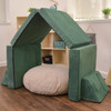 Children's Factory The Whatsi Companion Taupe Pouf, a soft and cushioned taupe-colored floor pouf with a fabric cover, designed for children's play and relaxation.
