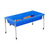 Children's Factory Sensory Activity Table and Lid Set - 18 inches high, blue plastic sensory table filled with sand and toys, designed for children's sensory play and exploration.