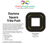 Infinity Playgrounds Daytona Square Trike Track Path, black square-shaped track with yellow dashed lines and curved corners for children's outdoor play.