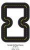 Infinity Playgrounds Formula One Road Course Trike Track, a black racing track with yellow dashed lines designed for tricycle racing, measuring 27 inches by 38 inches.