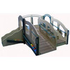 Strictly For Kids Ultimate Infant/Toddler Deluxe Transitional Outdoor Playground Structure, Natural, with slides, ramps, and colorful balls at the base.