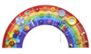 SPARK & WOW Rainbow Activity Wall Panel Toy, colorful educational wall toy with various interactive features for children such as gears, spin wheels, beads, shapes, and a mirror for sensory and motor skill development.