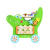SPARK & WOW Crocodile Toddler Activity Walker, colorful green crocodile-shaped wooden toy with gears, blocks, and beads for engaging children's play and motor skill development.