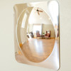 SPARK & WOW Acrylic Bubble Mirror - 1 Large Bubble, reflective mirror showcasing a distorted reflection of a living room with chairs and a ceiling fan.