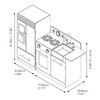 Teamson Kids Little Chef Charlotte Modern Gray Play Kitchen, detailed line drawing of a children's play kitchen with measurements in centimeters and inches.