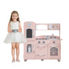 Little Chef Pink Westchester Retro Play Kitchen girl holding pot