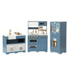 Teamson Kids Little Chef Atlanta Stone Blue Large Modular Kids Kitchen, colorful wooden play kitchen set with stove, oven, refrigerator, and sink for children