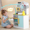 Teamson Kids Little Chef Florence Multicolor Play Kitchen with Accessories, a children's play kitchen set featuring a stove, oven, microwave, sink, and pantry with colorful details.