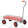 Angeles SILVERRIDER Wagon with 8" Wheels, a red and silver metal utility wagon with a long handle, dimensions of 36.5 inches length, 22.5 inches width, and 13 inches height for transporting items easily.