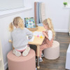 Children's Factory Soft Ottoman Trio - Elements, two children sitting on soft ottomans at a small table playing with toys and drawings.