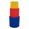 Children's Factory Soft Ottoman Trio - Rainbow, colorful foam ottomans stacked together in yellow, red, and blue.