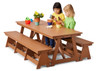 Jonti-Craft EverPlay Large Outdoor Table And Bench Set, children sitting at a sturdy wooden outdoor table with matching benches.