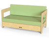 Jonti-Craft Living Room Couch, wooden frame with green cushioned seating and backrest.