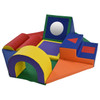 Children's Factory Shapes and Play Obstacle Course, Rainbow, colorful soft foam climbing structure with arches, ramps, and geometric blocks for children's indoor play and physical activity.