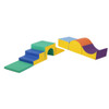 Children's Factory Mini Gross Motor Foam Climbing Blocks Group, Rainbow, colorful foam climbing blocks for children including stairs, tunnels, and slides for active play and gross motor skill development.