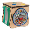 Playscapes Safari Activity Island Play Cube, wooden activity cube for children with colorful interactive panels and a built-in chalkboard.